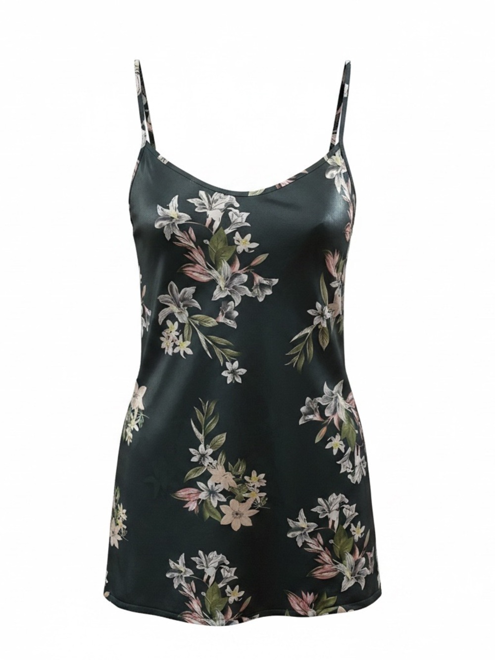 Floral Satin Slip Night given - Dark Green